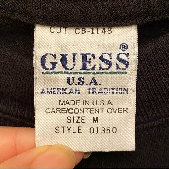 Vintage GUESS Black Tribal Graphic T-Shirt Size Medium-Made In USA-Unisex - Picture 4 of 5